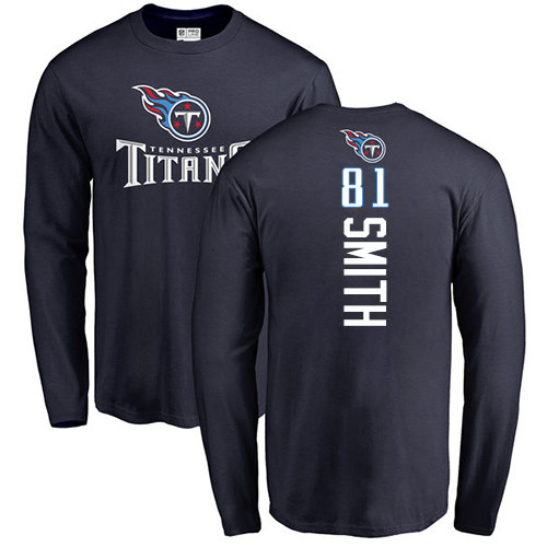 Tennessee Titans Men Navy Blue Jonnu Smith Backer NFL Football #81 Long Sleeve T Shirt->nfl t-shirts->Sports Accessory